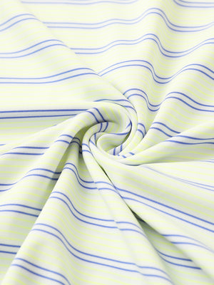 Fabric close-up of Performance stripe golf shirts with breathable weave in yellow bluish violet stripe