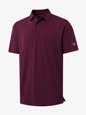 3D view showing jacquard fabric detail of Ventilated Heather Jacquard Polo in BURGUNDY HEATHER