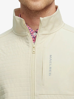 Close-up of the collar on the Light Khaki Softshell Jacket, highlighting quality detail