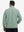 Back upper body view of model wearing textured insulated winter jacket, smooth finish, beryl green.
