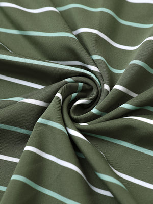 Fabric detail of kids stylish stripe polo shirts, soft striped weave with olive green stripeaccent